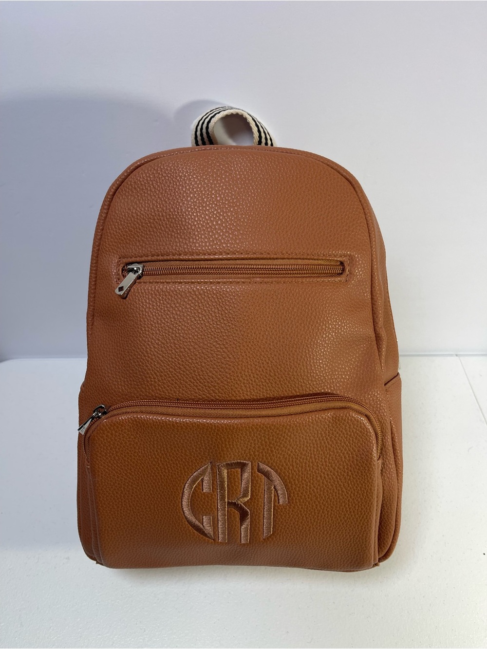 Classic Tan Faux-Leather Backpack with Front Pocket